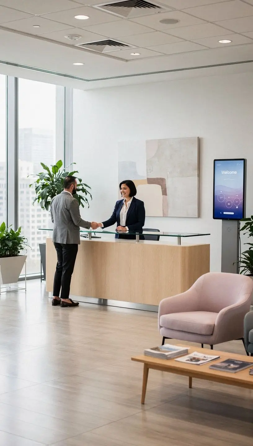 Zielona strefa wypoczynkowa z miękkimi sofami i roślinami w tle, sprzyjająca relaksowi.