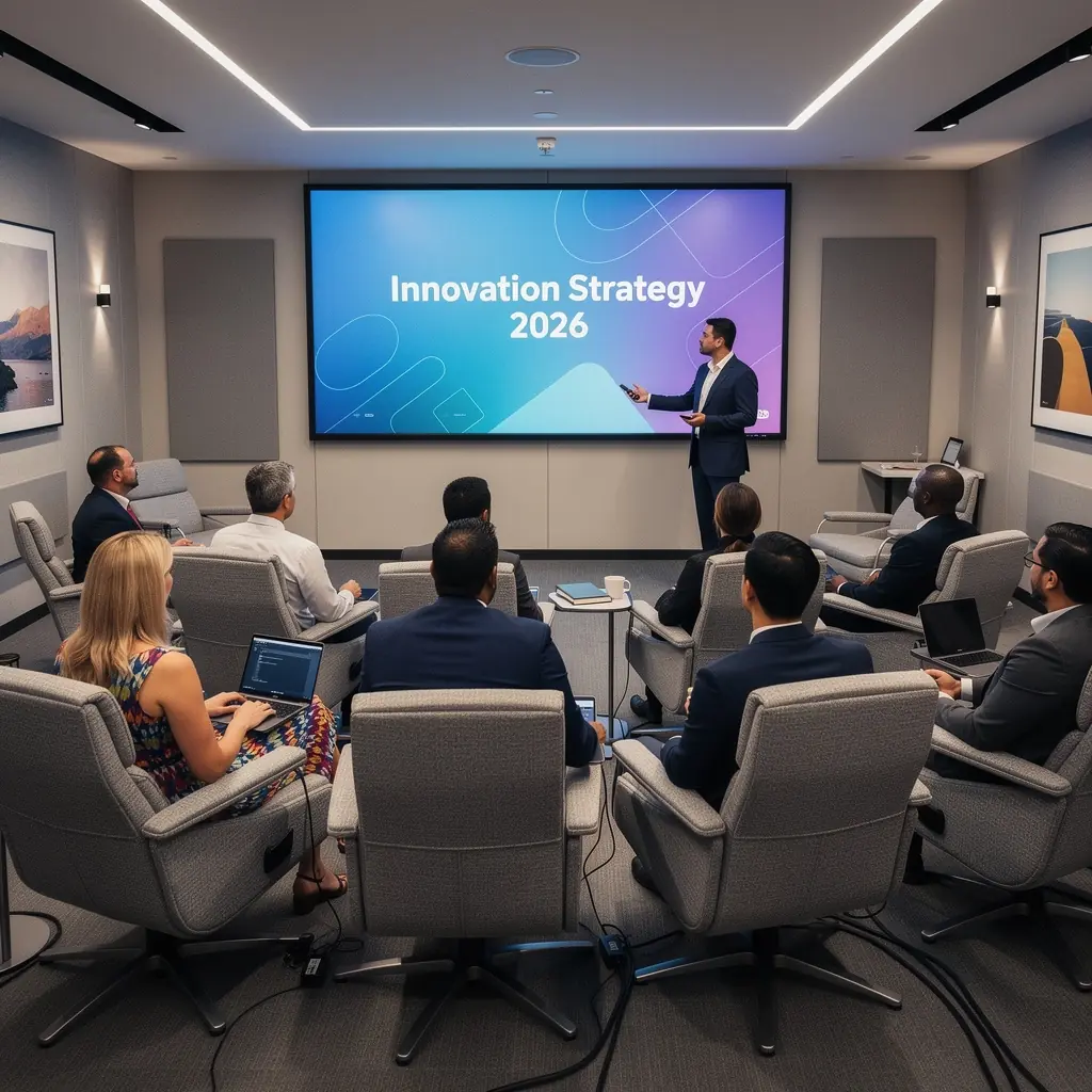 Stylowe biuro z elegancką recepcją, gdzie goście są witani w przyjaznej atmosferze.